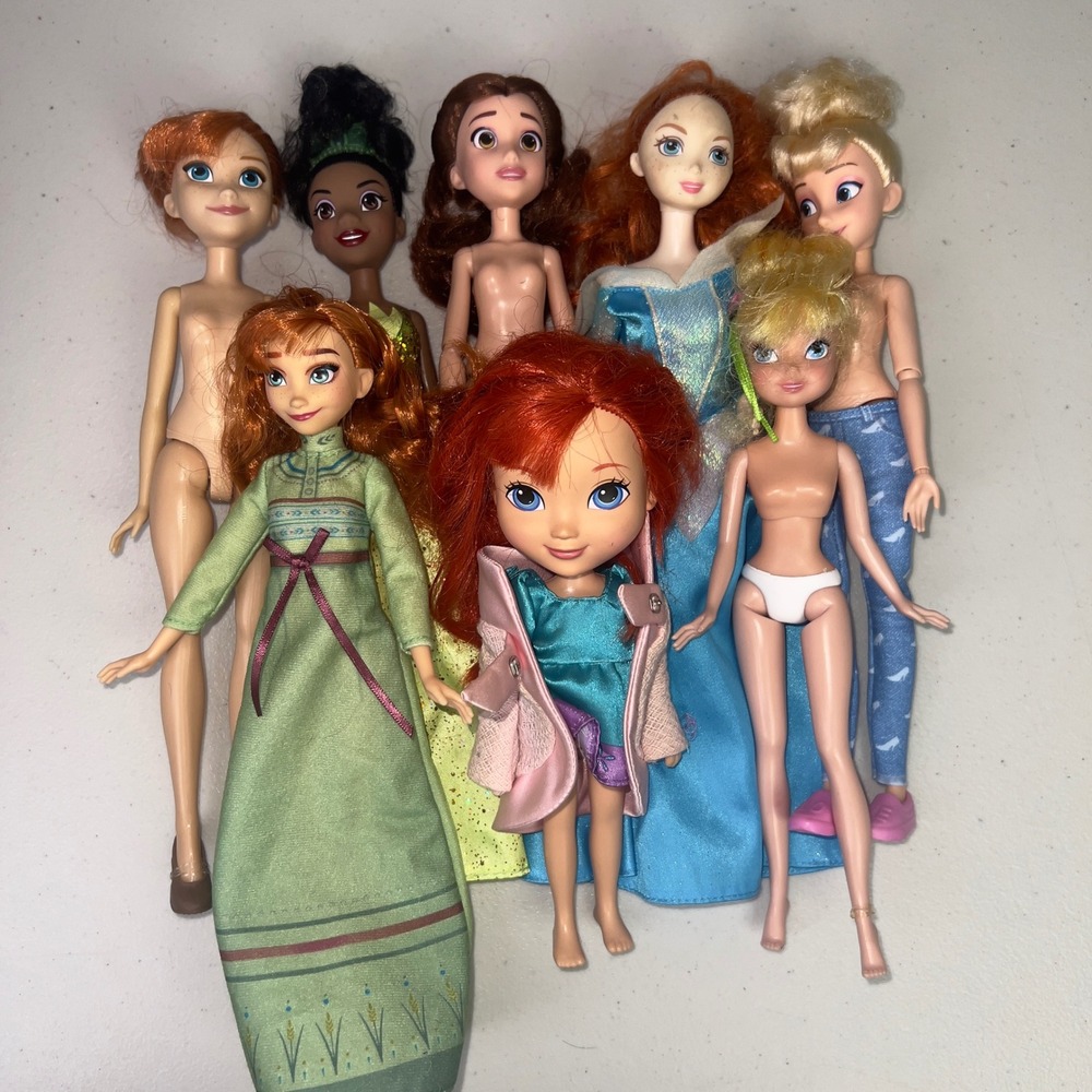 Disney Princess Doll Lot Girls OS Multicolor Good Anna Elsa Belle Tiana Merida